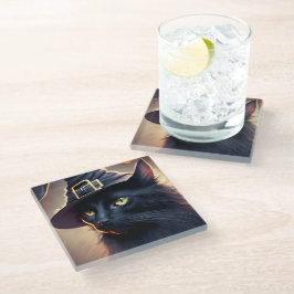Black Cat Halloween Glazen Onderzetter