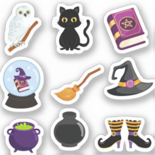 Black Cat Halloween-heks Sticker