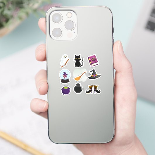 Black Cat Halloween Heksen Sticker (Telefoon)