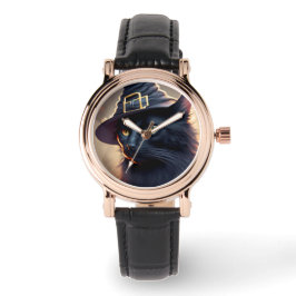 Black Cat Halloween Horloge