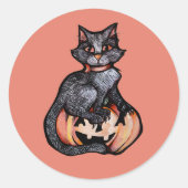 Black Cat Halloween Jack O lantaarn Ronde Sticker (Voorkant)