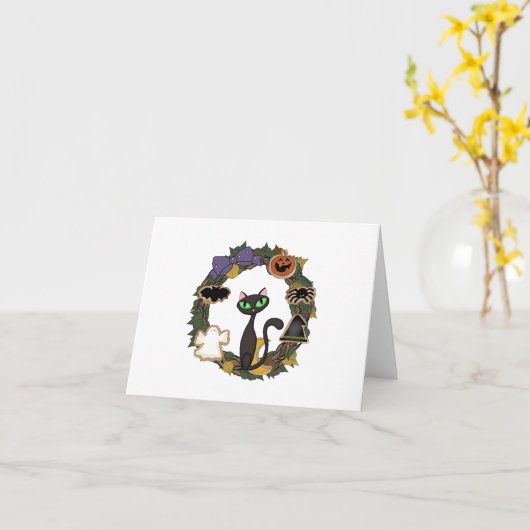 Black Cat Halloween Kaart (Gele Bloem)
