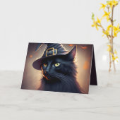 Black Cat Halloween Kaart (Gele Bloem)