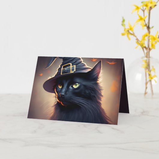 Black Cat Halloween Kaart (Gele Bloem)