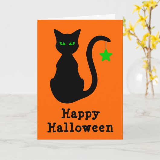 Black Cat Halloween-kaart Kaart (Gele Bloem)