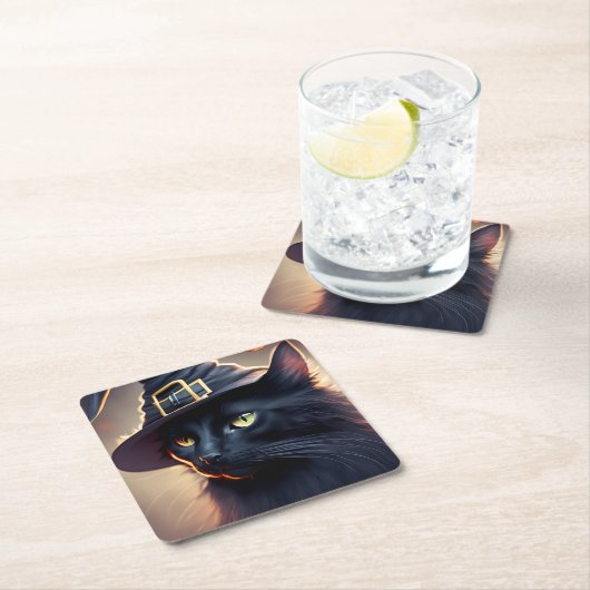 Black Cat Halloween Kartonnen Onderzetters (Insitu)