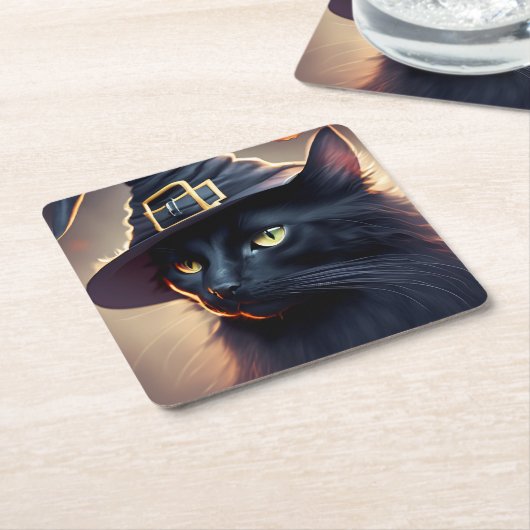 Black Cat Halloween Kartonnen Onderzetters (Schuin)