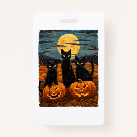Black Cat Halloween Kat Liefhebbers Sterrennacht K Badge (Voorkant)