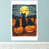 Black Cat Halloween Kat Liefhebbers Sterrennacht K Canvas Afdruk (Insitu (Houten vloer))
