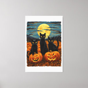 Black Cat Halloween Kat Liefhebbers Sterrennacht K Canvas Afdruk