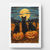 Black Cat Halloween Kat Liefhebbers Sterrennacht K Fotoplaat (voorkant)