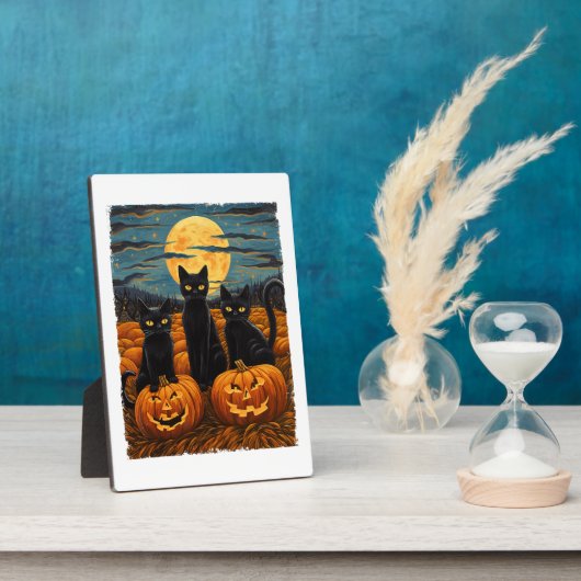 Black Cat Halloween Kat Liefhebbers Sterrennacht K Fotoplaat (Zijkant)