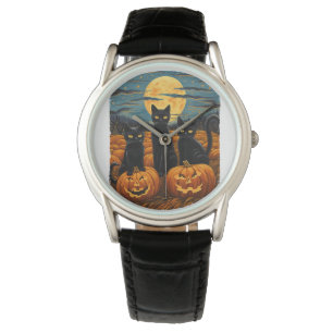 Black Cat Halloween Kat Liefhebbers Sterrennacht K Horloge