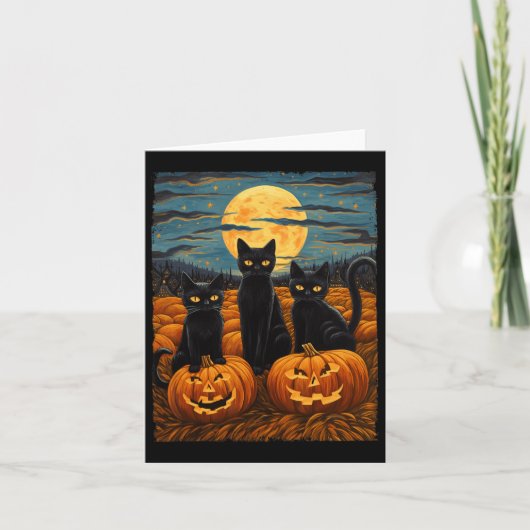 Black Cat Halloween Kat Liefhebbers Sterrennacht K Kaart (Voorkant)