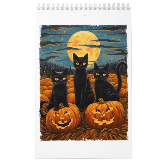 Black Cat Halloween Kat Liefhebbers Sterrennacht K Kalender (Hoes)