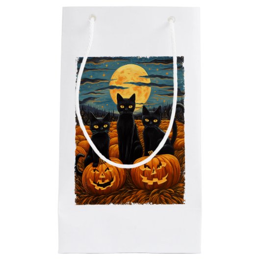 Black Cat Halloween Kat Liefhebbers Sterrennacht K Klein Cadeauzakje (Voorkant)