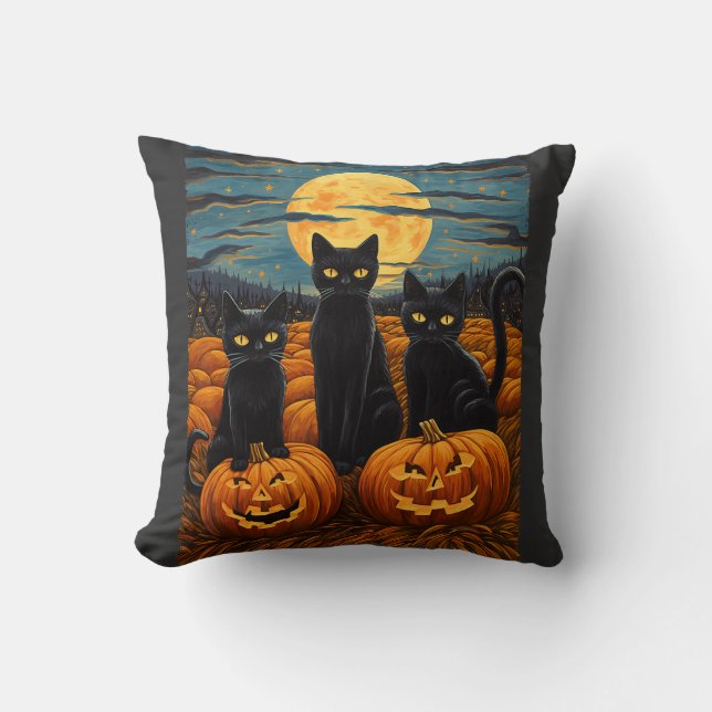 Black Cat Halloween Kat Liefhebbers Sterrennacht K Kussen (Voorkant)