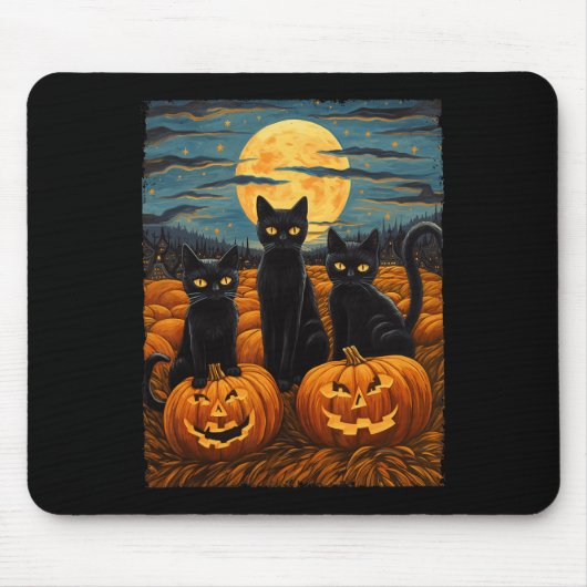 Black Cat Halloween Kat Liefhebbers Sterrennacht K Muismat (Voorkant)
