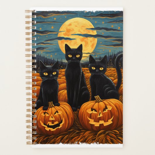 Black Cat Halloween Kat Liefhebbers Sterrennacht K Planner (Voorkant)