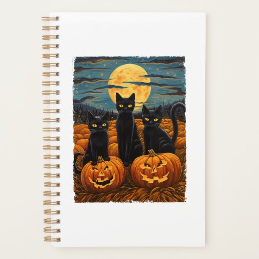 Black Cat Halloween Kat Liefhebbers Sterrennacht K Planner (Voorkant)