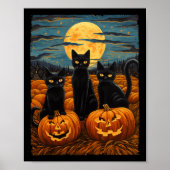 Black Cat Halloween Kat Liefhebbers Sterrennacht K Poster (Voorkant)