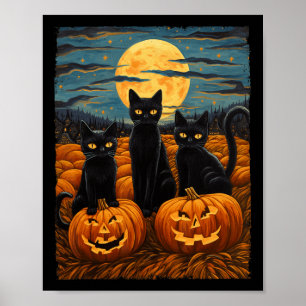 Black Cat Halloween Kat Liefhebbers Sterrennacht K Poster