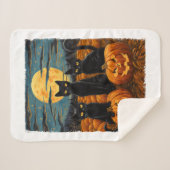 Black Cat Halloween Kat Liefhebbers Sterrennacht K Sherpa Deken (Voorkant (horizontaal))