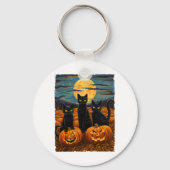 Black Cat Halloween Kat Liefhebbers Sterrennacht K Sleutelhanger (Voorkant)