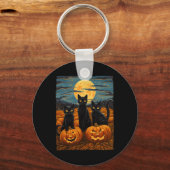 Black Cat Halloween Kat Liefhebbers Sterrennacht K Sleutelhanger (Voorkant)