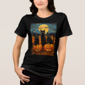 Black Cat Halloween Kat Liefhebbers Sterrennacht K Tri-Blend Shirt (Voorkant)