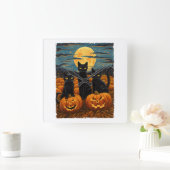Black Cat Halloween Kat Liefhebbers Sterrennacht K Vierkante Klok (Huis)