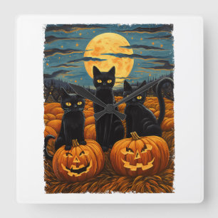 Black Cat Halloween Kat Liefhebbers Sterrennacht K Vierkante Klok
