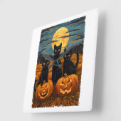 Black Cat Halloween Kat Liefhebbers Sterrennacht K Vierkante Klok (Hoek)