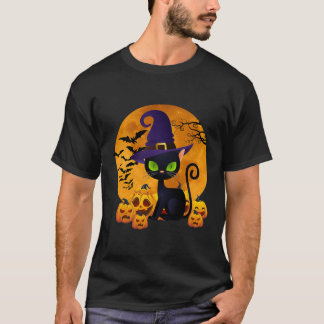 Black Cat Halloween Moon Pumpkin T-shirt