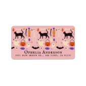 Black Cat Halloween Motieven Roze Adres Etiket (Voorkant)
