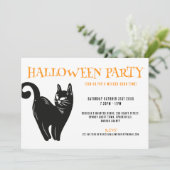 Black Cat Halloween Oranje feestuitnodiging Kaart (Staand voorkant)