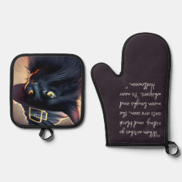 Black Cat Halloween Ovenwant & Pannenlap Set