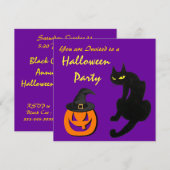 BLACK CAT HALLOWEEN Paars VAN PARTIJ Kaart (Voorkant / Achterkant)