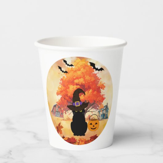 Black Cat Halloween Paper Cups Papieren Bekers (Voorkant)