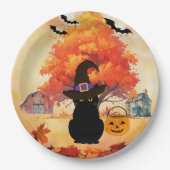 Black Cat Halloween Paper Plates Papieren Bordje (Voorkant)