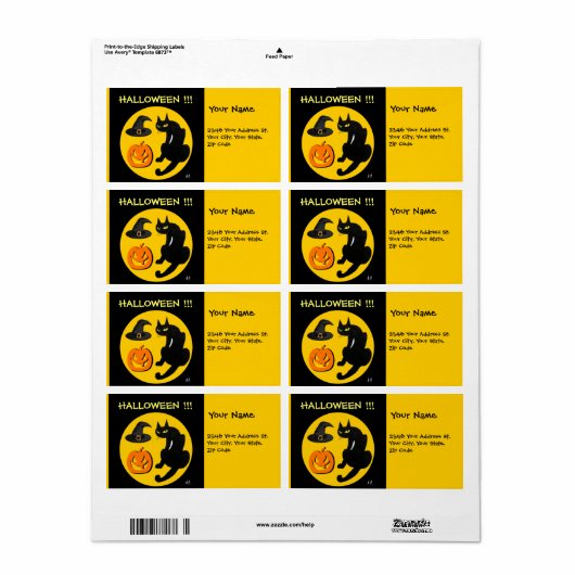 BLACK CAT HALLOWEEN PARTIJ ETIKET (Full Sheet)