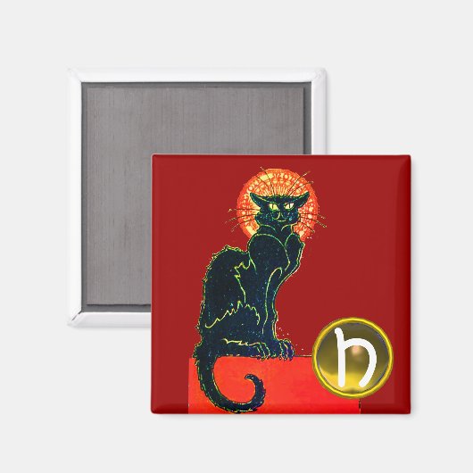 BLACK CAT HALLOWEEN PARTIJ GEM MONOGRAM MAGNEET (Voorkant / Achterkant)