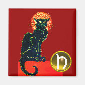 BLACK CAT HALLOWEEN PARTIJ GEM MONOGRAM MAGNEET (Voorkant)
