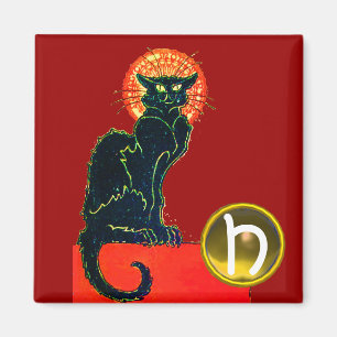 BLACK CAT HALLOWEEN PARTIJ GEM MONOGRAM MAGNEET