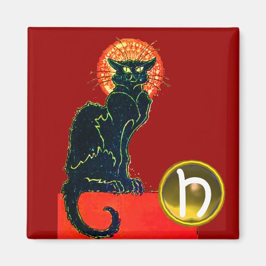BLACK CAT HALLOWEEN PARTIJ GEM MONOGRAM MAGNEET (Voorkant)