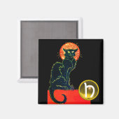 BLACK CAT HALLOWEEN PARTIJ GEM MONOGRAM MAGNEET (Voorkant / Achterkant)