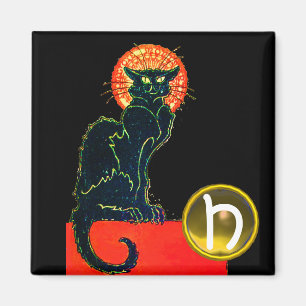 BLACK CAT HALLOWEEN PARTIJ GEM MONOGRAM MAGNEET
