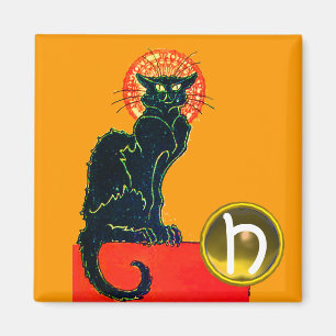 BLACK CAT HALLOWEEN PARTIJ GEM MONOGRAM MAGNEET