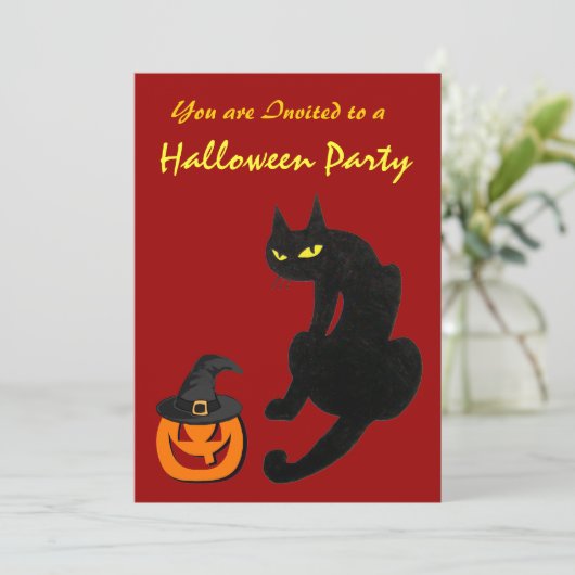 BLACK CAT HALLOWEEN PARTIJ KAART (Staand voorkant)