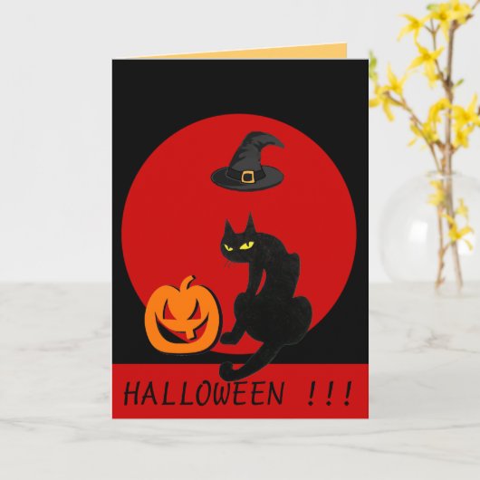 BLACK CAT HALLOWEEN PARTIJ KAART (Gele Bloem)